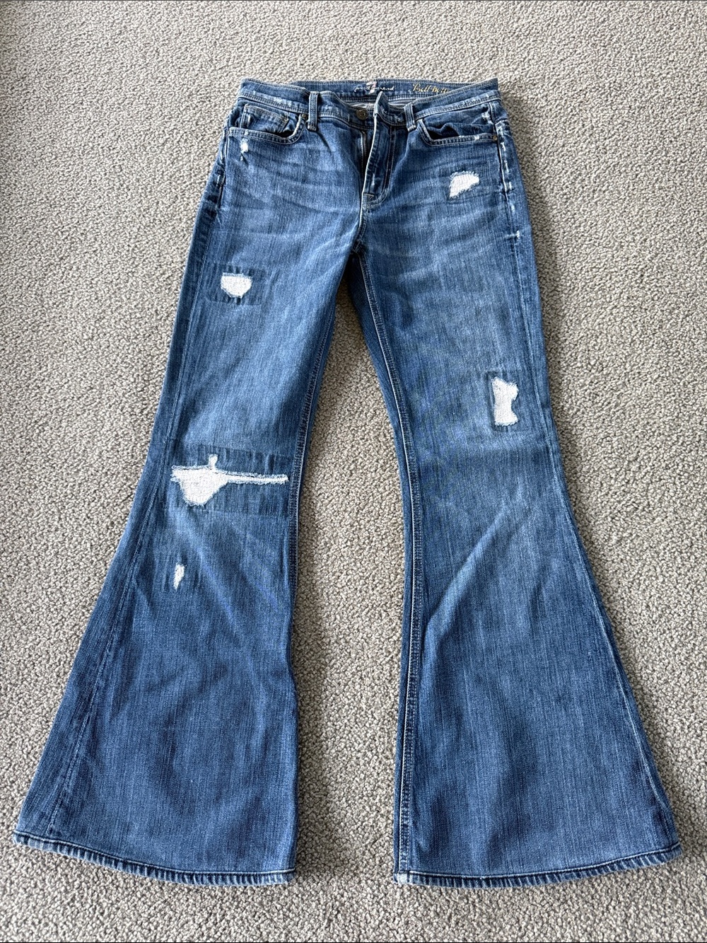 7 For All Mankind Distressed Flare Jeans - Blue